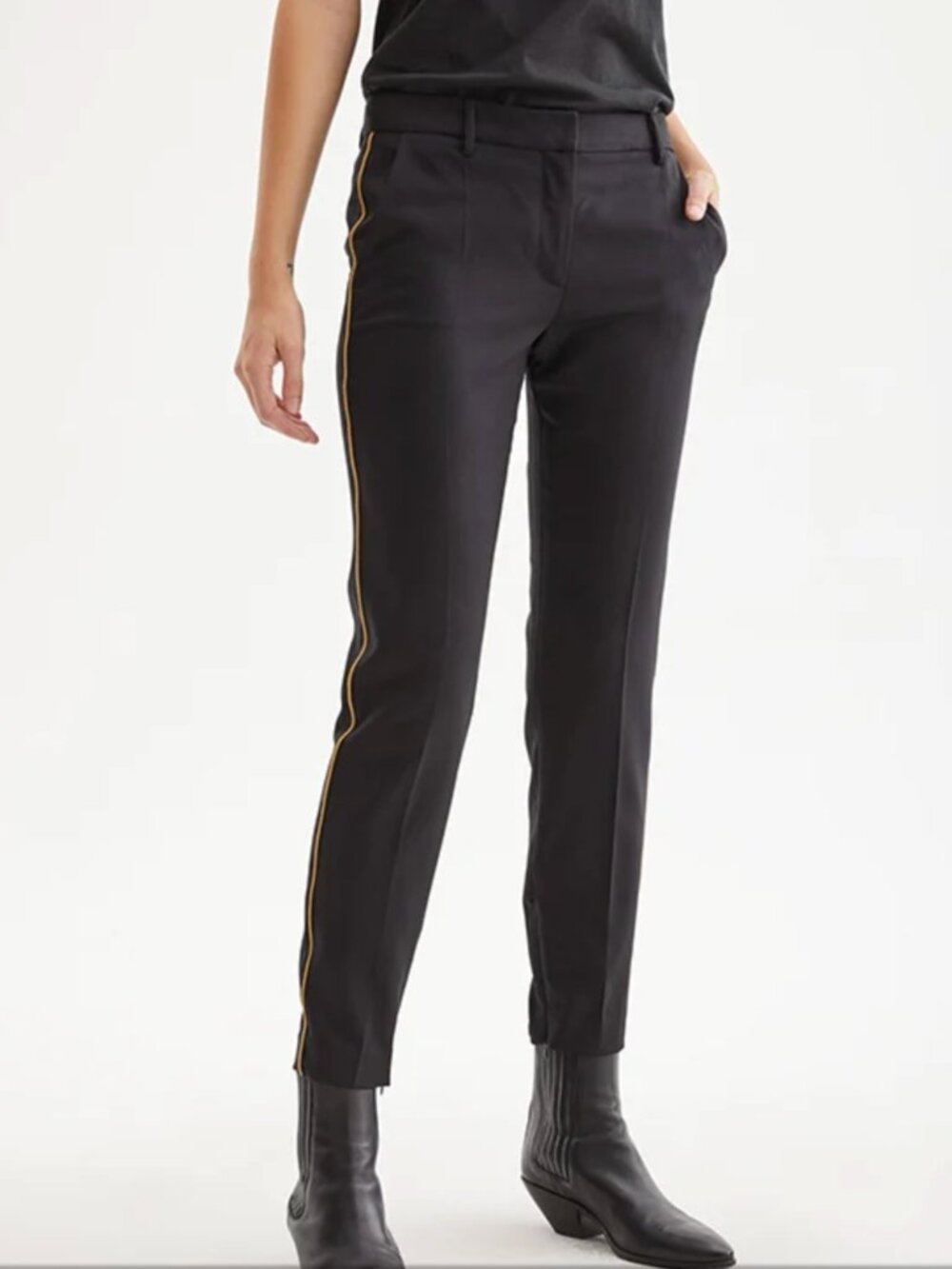 Nili Lotan Slim Stretch Wool Pant Yellow/Gold Piping Leo Tuxedo Trouser ($595)